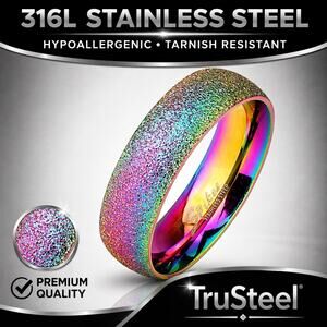 Men’s Sand Blast Finish Rainbow Classic Dome Ring 316L Stainless Steel Size 11